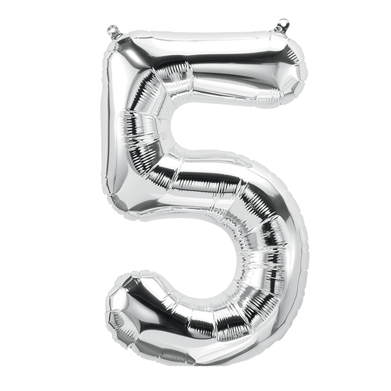 16in Foil Balloon Silver Number 5