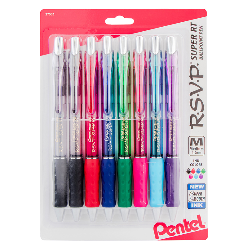 Rsvp Super Rt Bllpoint Pen Asst 8pk