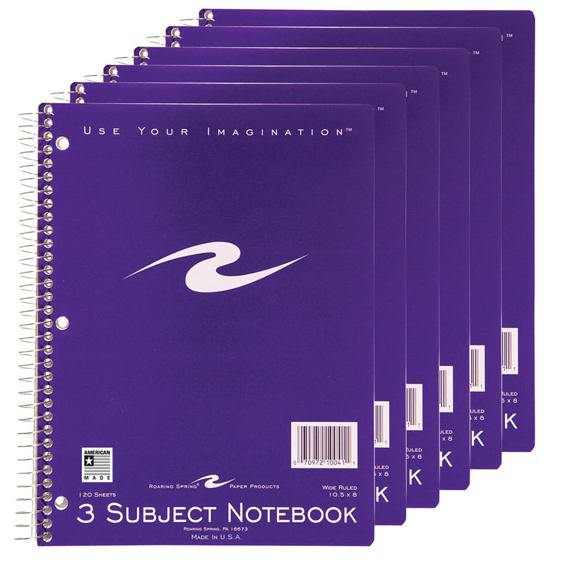 (6 Ea) Spiral Notebook 3 Subject