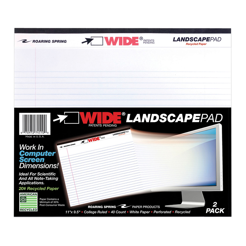 Legal Pad Landscape White 2 Pack