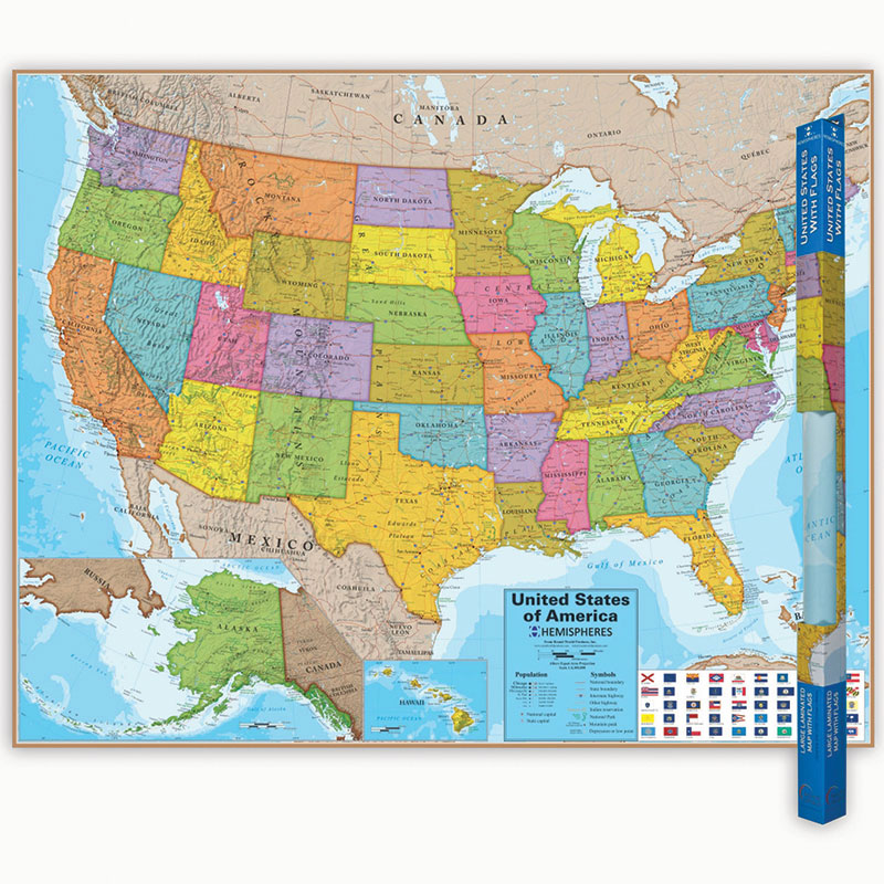 Hemispheres Laminated Map United