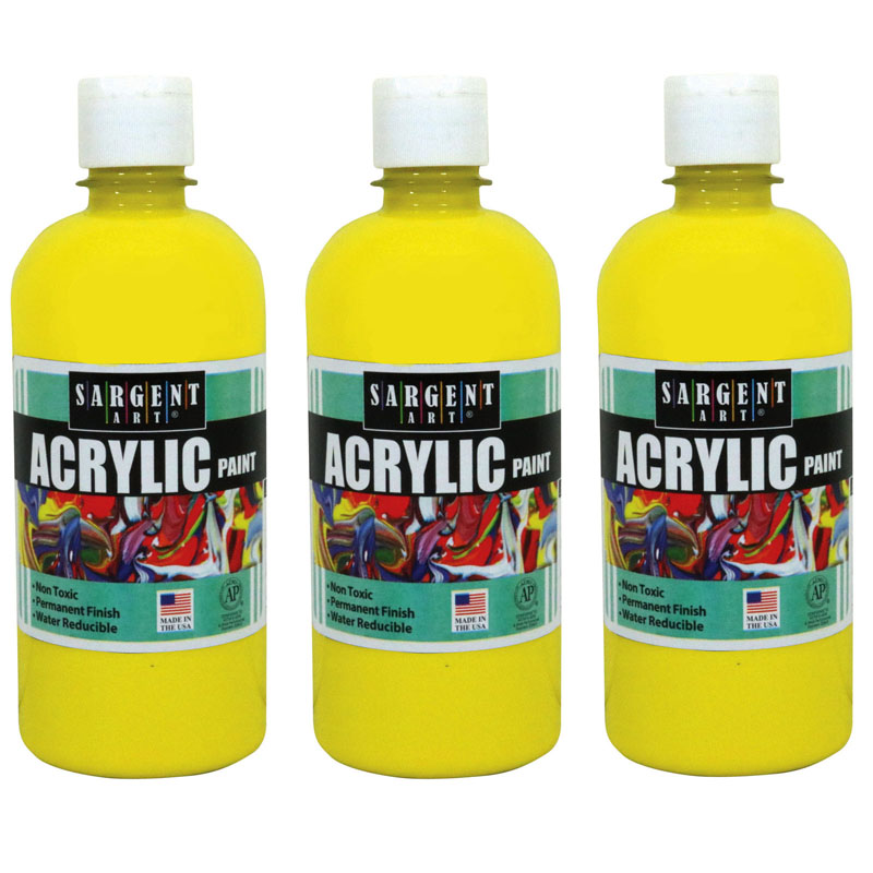 (3 Ea) 16oz Acrylic Paint Yellow