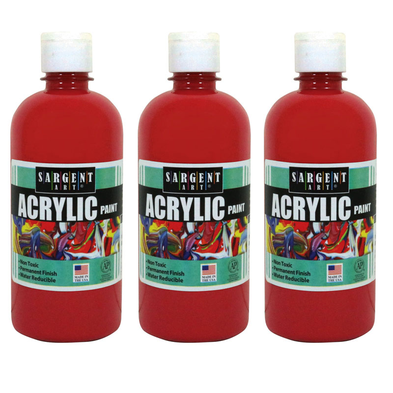 (3 Ea) 16oz Acrylic Paint Red