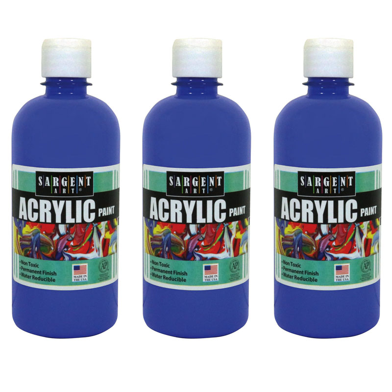 (3 Ea) 16oz Acrylic Paint Blue