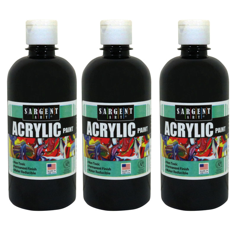 (3 Ea) 16oz Acrylic Paint Black