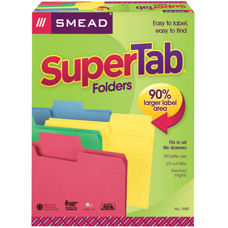 Smead 100bx Asst Colors Supertab