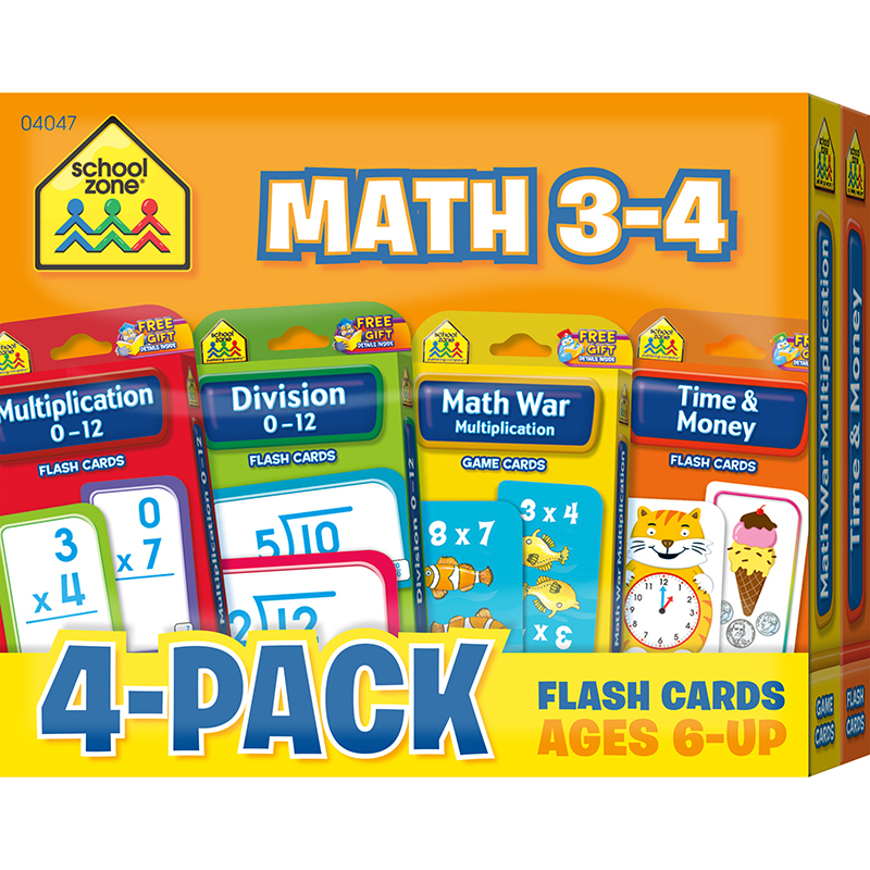 (2 Pk) Math 3-4 Flash Cards 4 Per