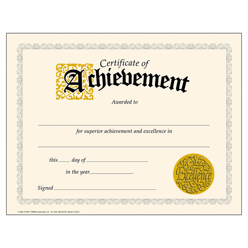 (6 Pk) Certificate Of Achievement