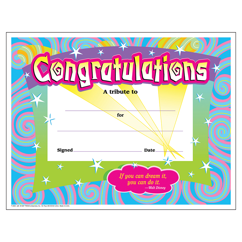 Certificate Congratulations 30/Pk