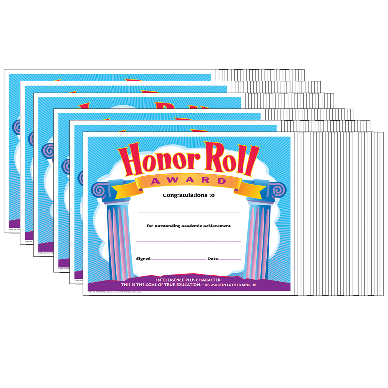 (6 Pk) Certificate Honor Roll Award