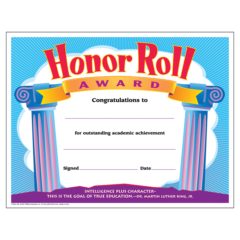 Certificate Honor Roll Award 30/Pk