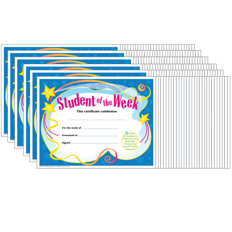 (6 Pk) Certificate Student Of The