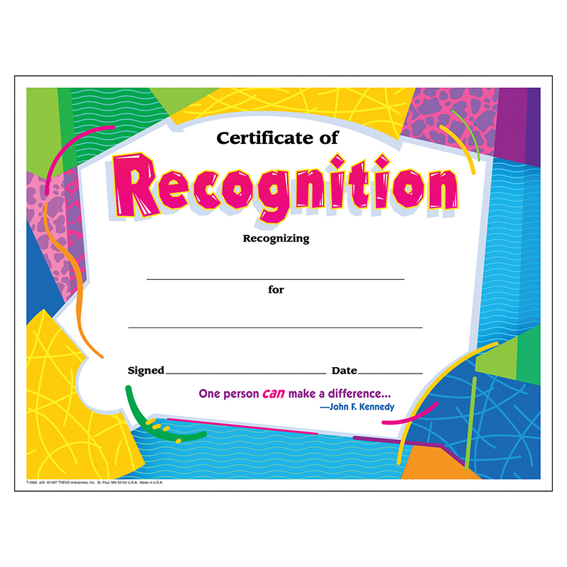 Certificate Of Recognition Colorful