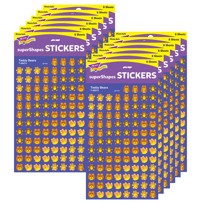 (12 Pk) Supershapes Stickers Teddy
