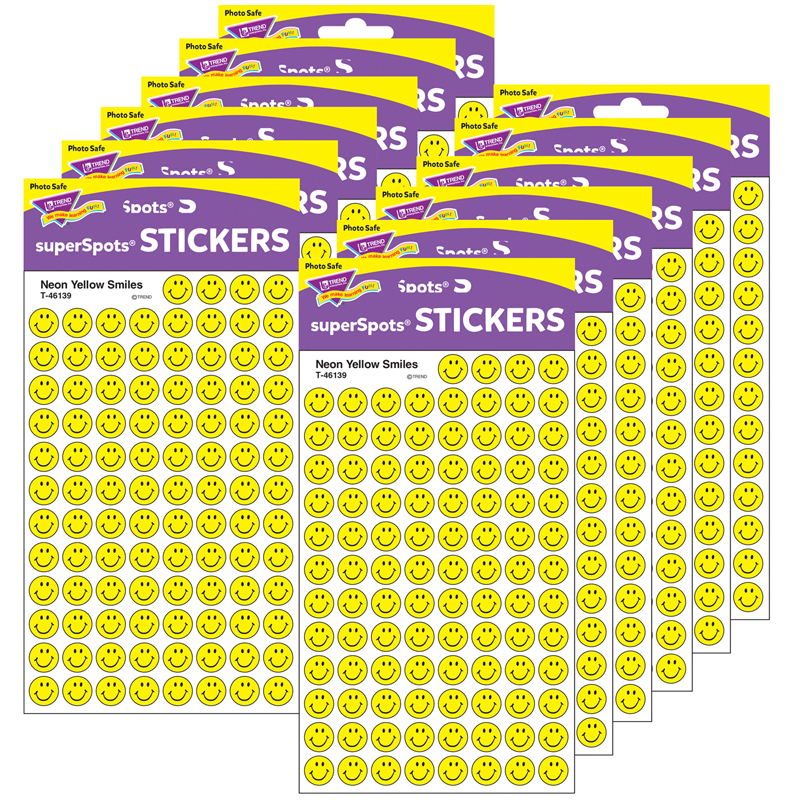 (12 Pk) Sticker Neon Yellow Smiles