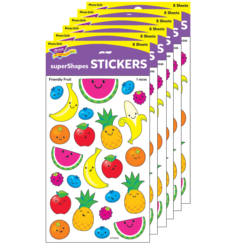 (6 Pk) Friendly Fruit Stickers Lg