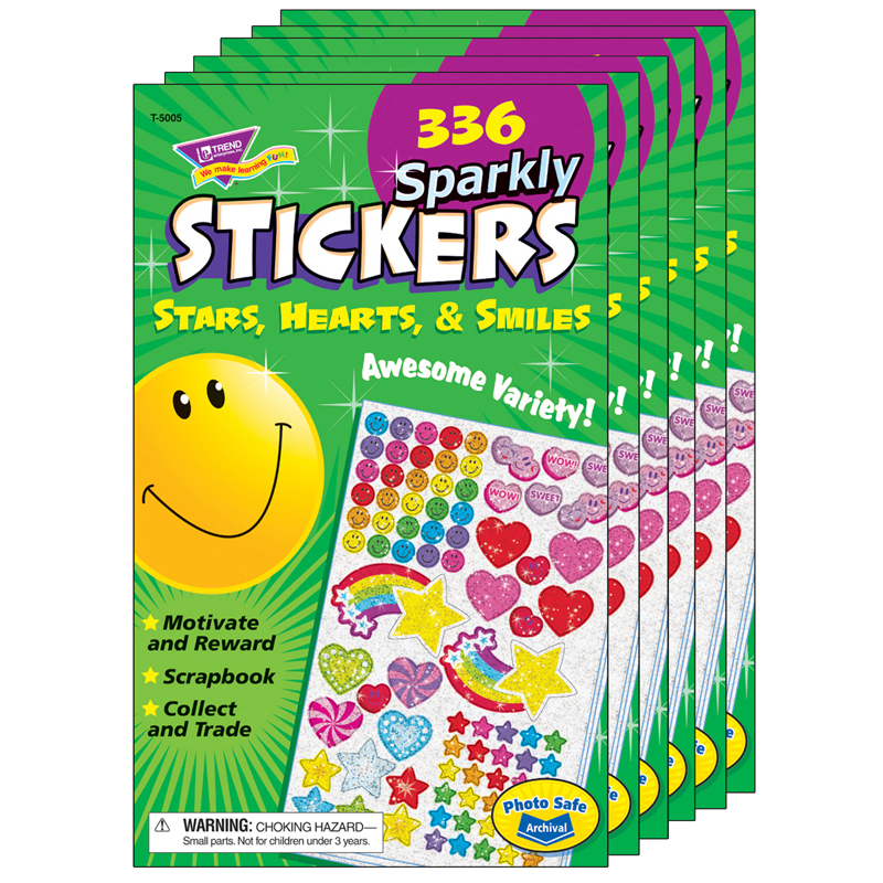 (6 Ea) Sticker Pad Sparkly Stars