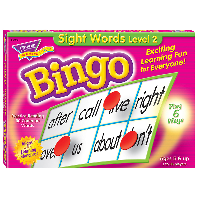 Sight Words Level 2 Bingo Game