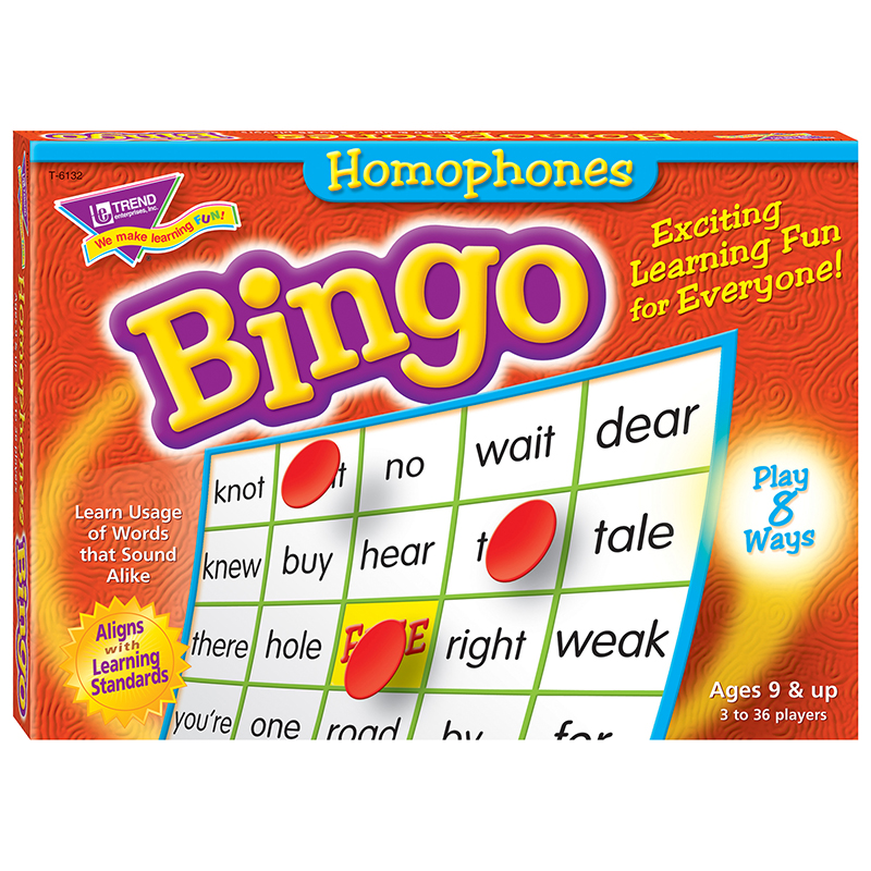 Bingo Homonyms Ages 9 & Up