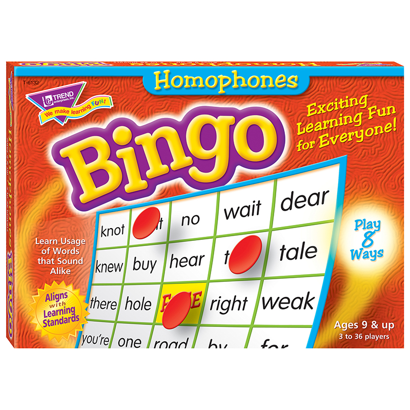 Bingo Homonyms Ages 9 & Up