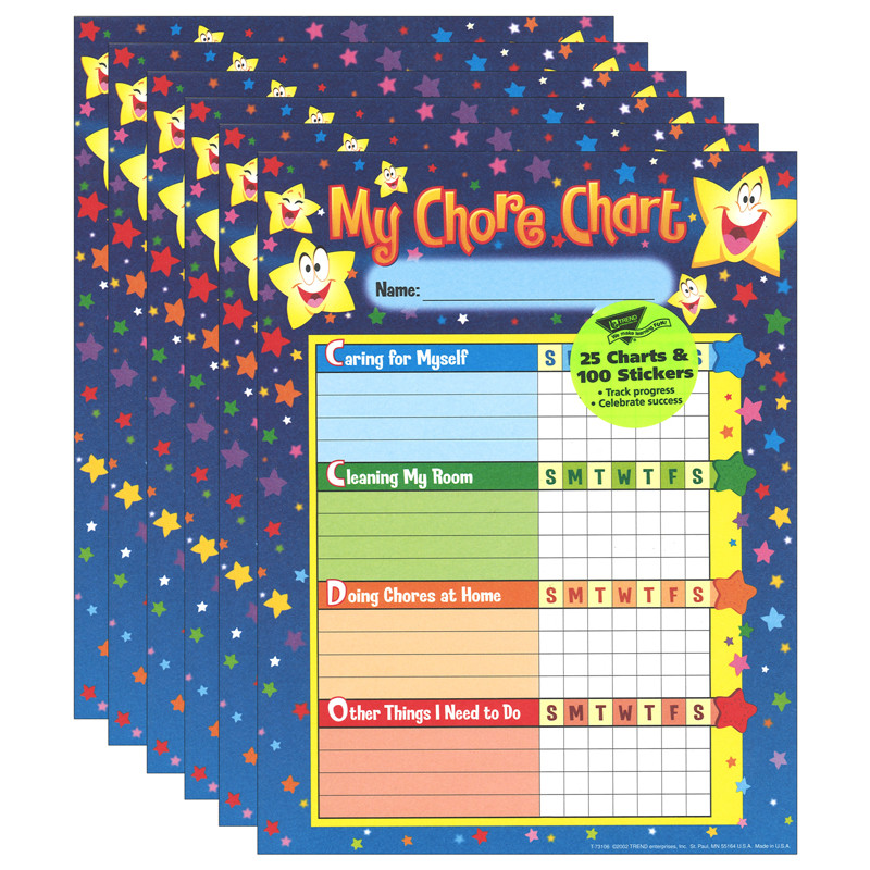 (6 Pk) Chore Charts Stars 25 Per Pk