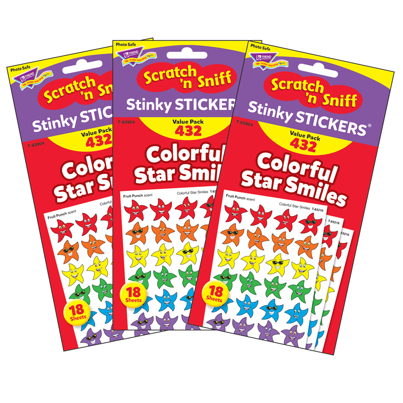 (3 Pk) Stinky Stickers Smiley Stars