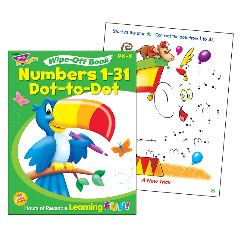 Numbers 1-31 Dot To Dot Wipe Off