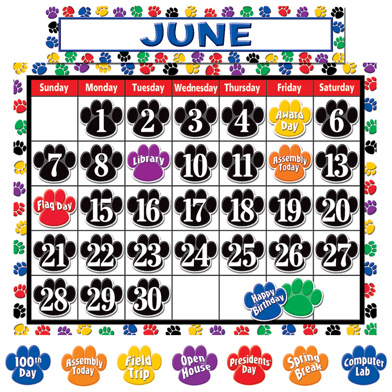 Colorful Paw Prints Calendar Bb Set