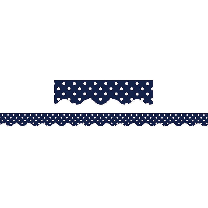Navy Polka Dots Scalloped Border