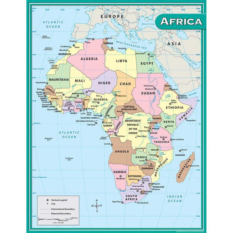 Africa Map Chart 17x22