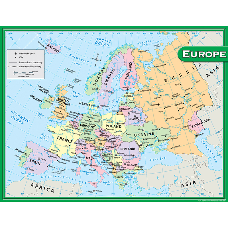 Europe Map Chart 17x22