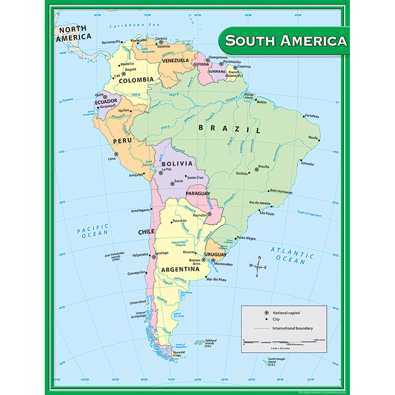 South America Map Chart 17x22