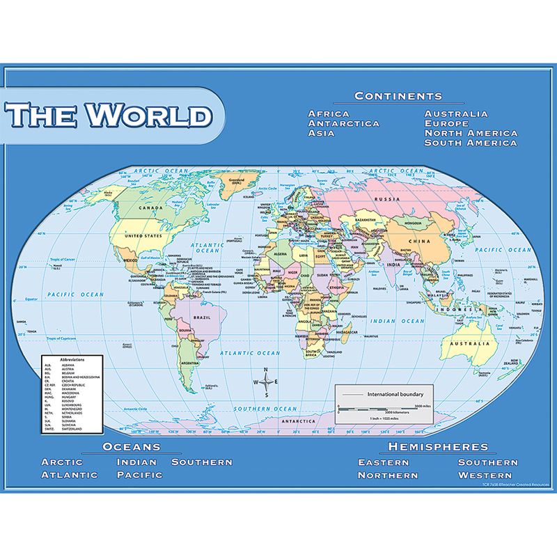 World Map Chart 17x22