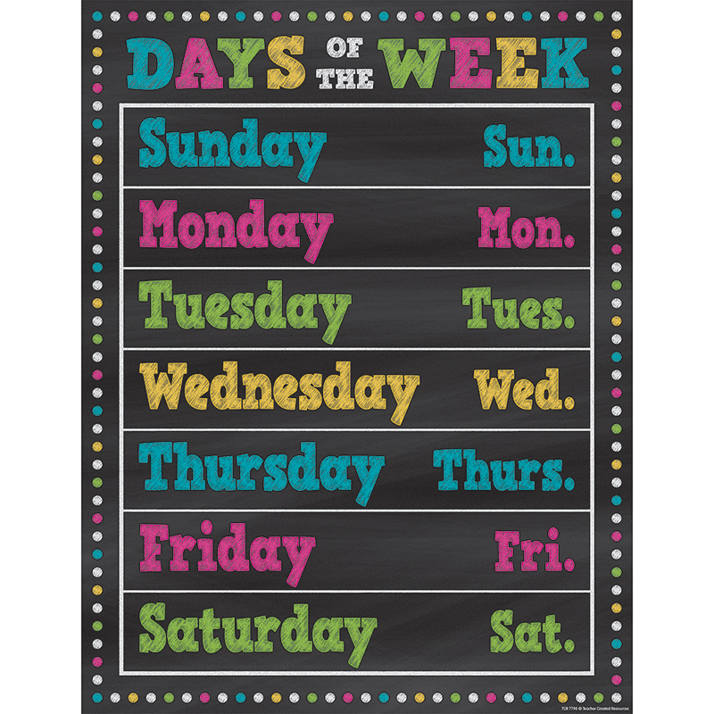 Chalkboard Brights Days Of The Week