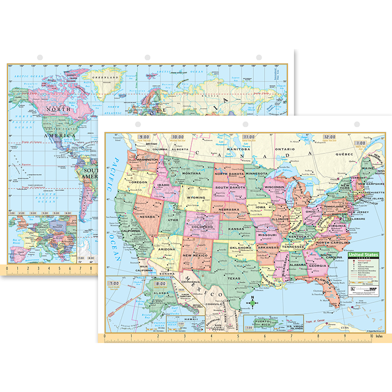 Us & World Notebook Map 8-1/2 X 11