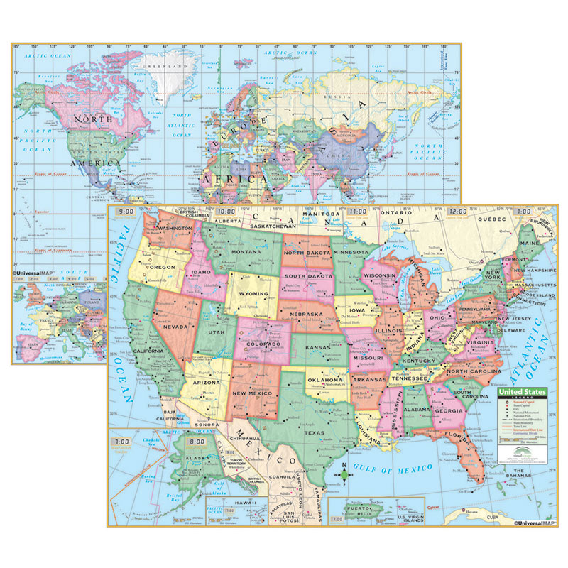 Us & World Primary Deskpad Maps 5pk