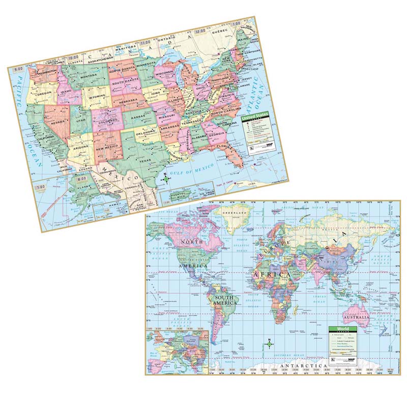 Us & World Politcal Rolled Map Set