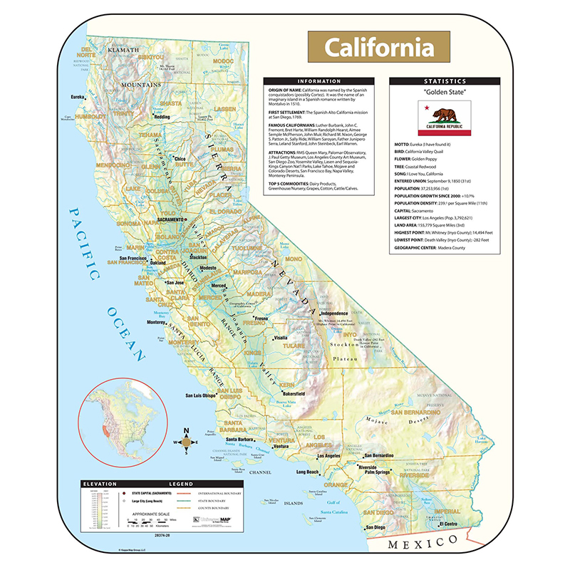 Shaded Relief Map Rolled California