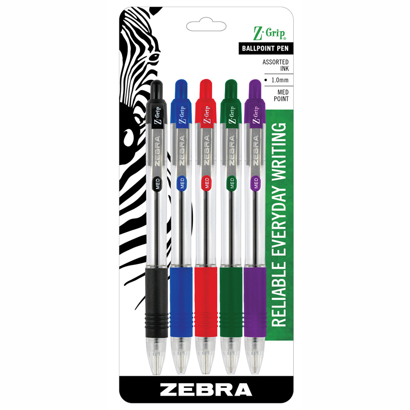 Z Grip Ballpoint Pens 5pk Assorted